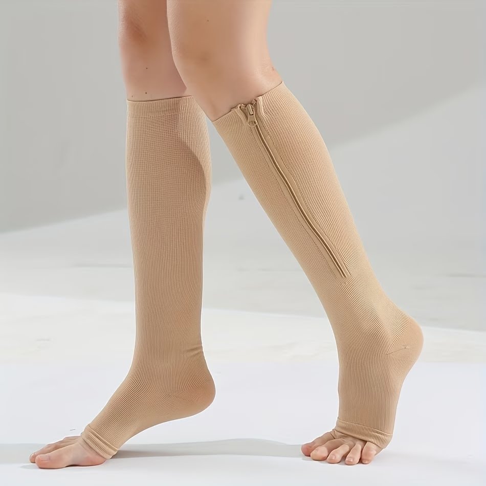 Mens Fashion Zip Up - Huidskleurige compressiekousen met ritssluiting Open teen