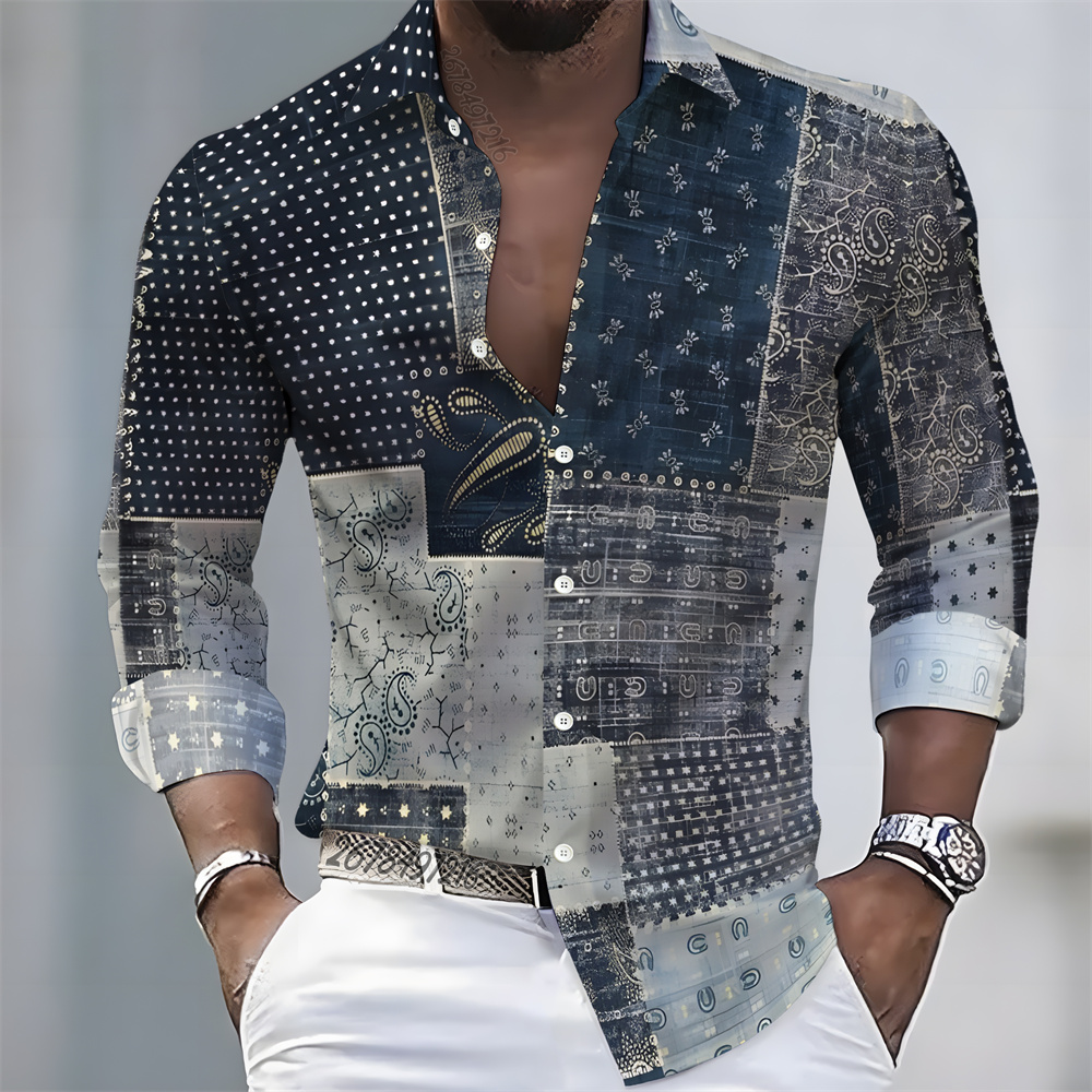 Mens Fashion Casual - Heren overhemd met lichte luxe print,