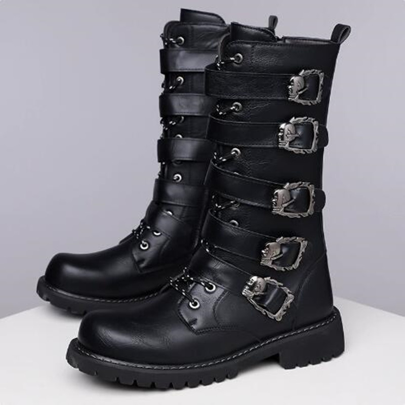 Mens Fashion Zip Up - Mode Luxe Mid-Carf Herenlaarzen Leren motorlaarzen