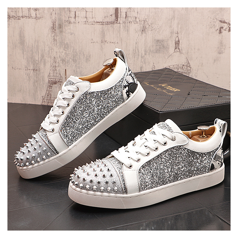 Mens Fashion Dress Shoes - Heren luxe mode zilveren klinknagels schoenen