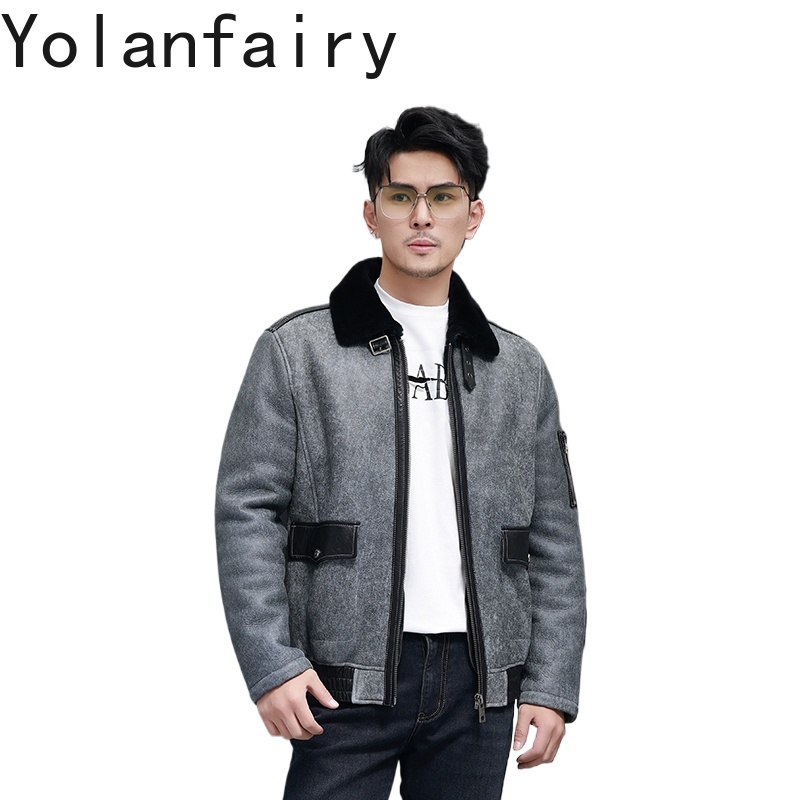 Men'S Fashion Leather Jacket - YOLANFAIRY Korte Natuurlijke Bontjas Man Mode