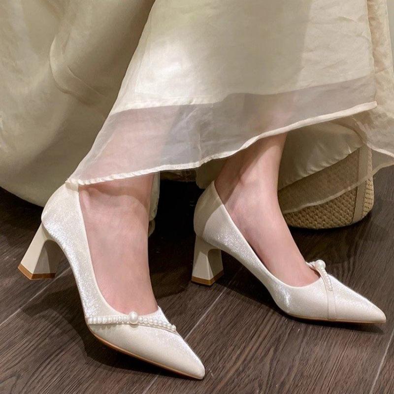 Mens Fashion Dress Shoes - Elegante pumps met parelversiering, spitse neus