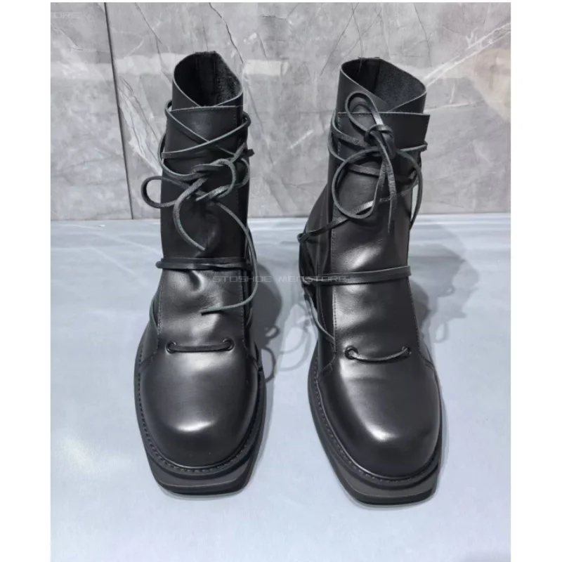 Chelsea Boots Men - Zwart lederen korte laarzen met vierkante