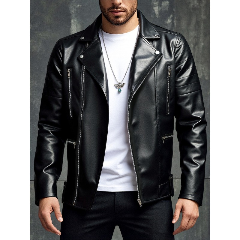 Men'S Fashion Leather Jacket - Nieuwe leren herenjas mode effen kleur