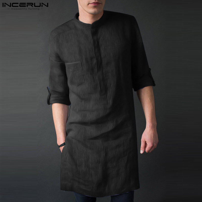 Men'S Fashion Kurta - INCERUN mannen Lange Mouw Midi Mannen