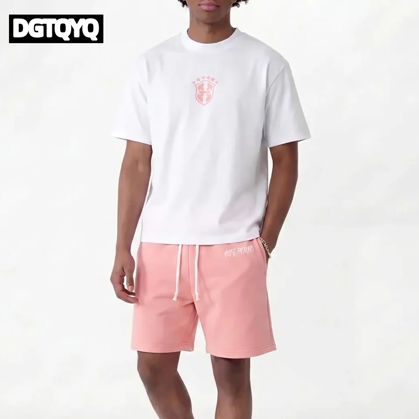 Mens Fashion Zip Up - Zomerse nieuwe roze geborduurde casual shorts