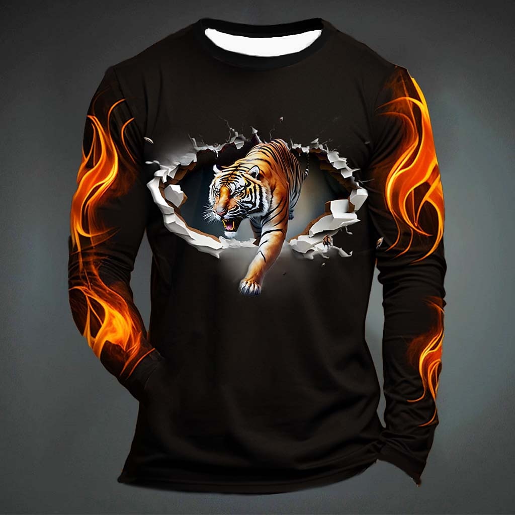 Men'S Fashion Y2K - Grappige Tijgerprint T-shirt Voor Mannen Casual