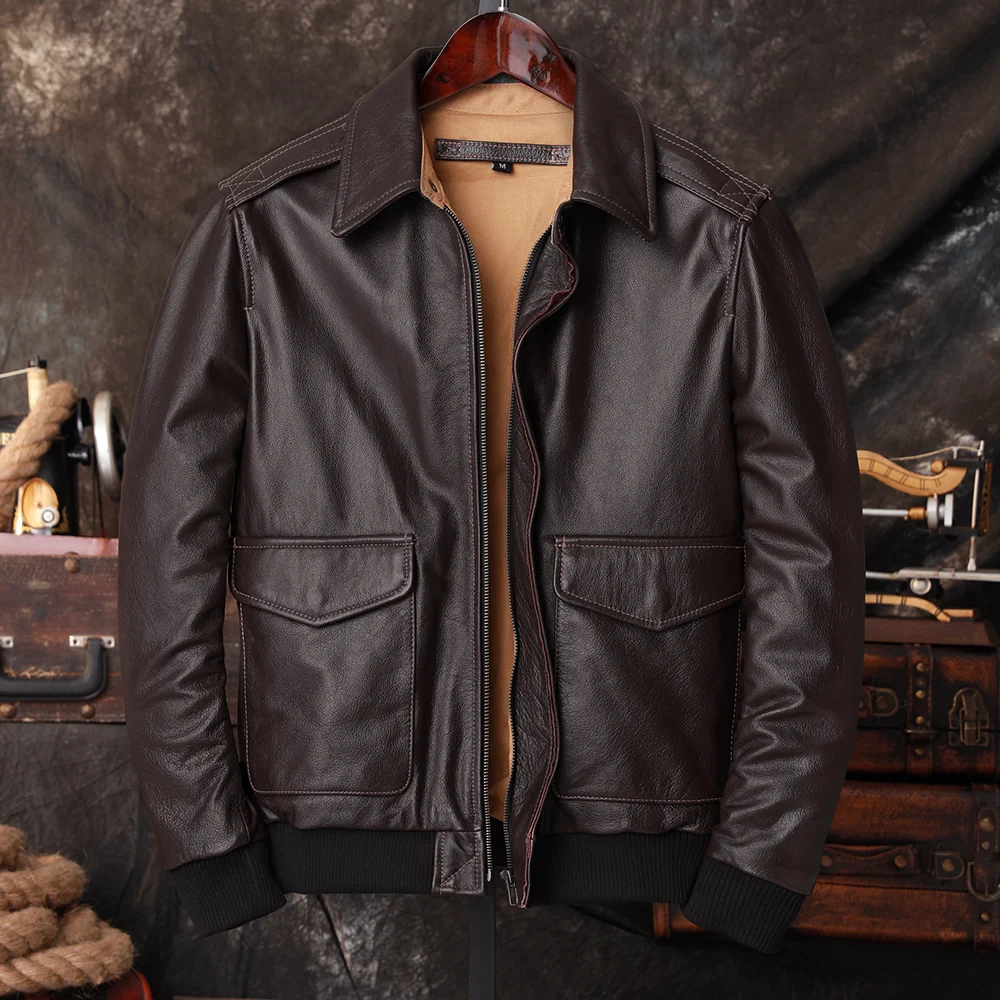 Men'S Fashion Leather Jacket - Bomber A2 Pilot Echt Leren Jas