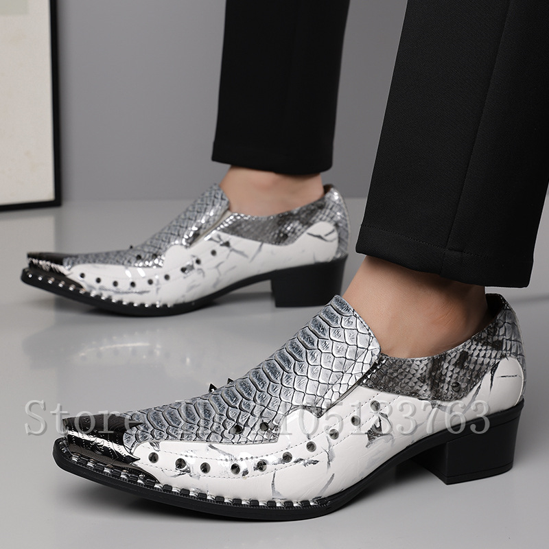 Mens Fashion Dress Shoes - Heren Loafers met Slangenhuidprint, Spitse Teen,