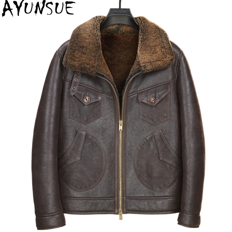 Men'S Fashion Leather Jacket - AYUNSUE 100% Natuurlijke Bontjas Man High-end