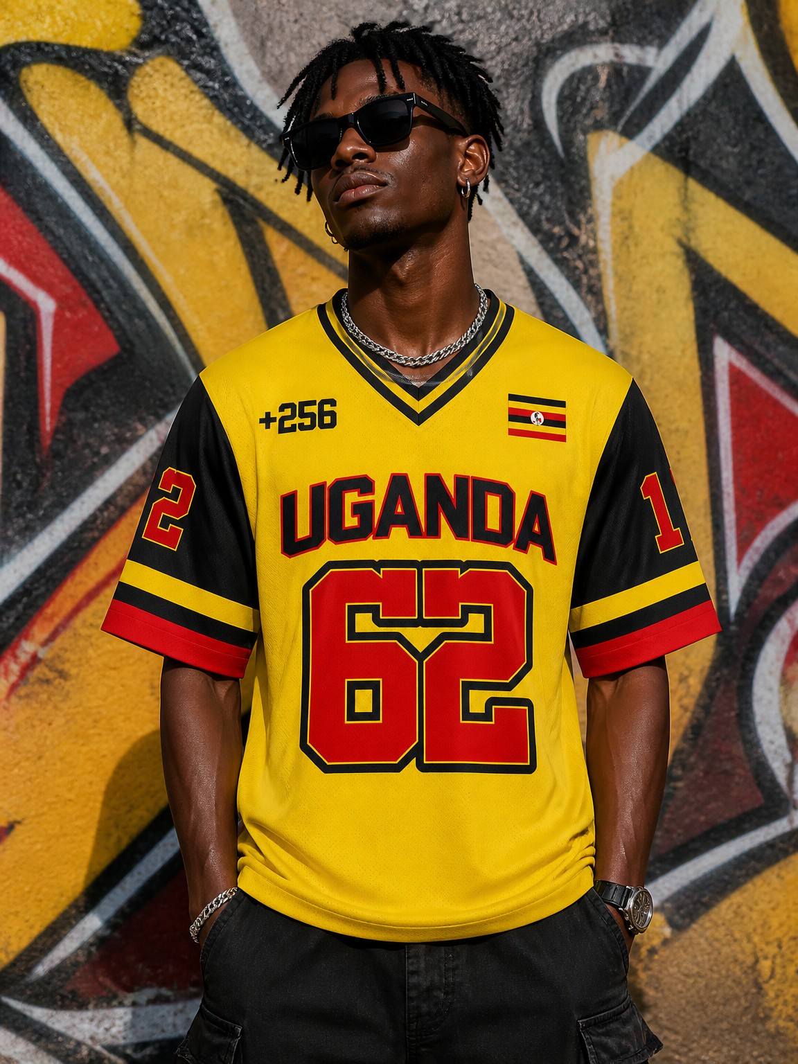 Uganda satijnen T-shirt met V- - Men Fashion Uganda recensie en prijs