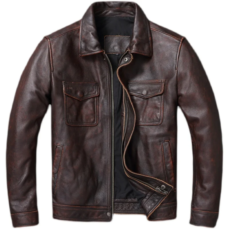 Vintage Bruin Rood Echt Leren  - Men'S Fashion Leather Jacket recensie en prijs