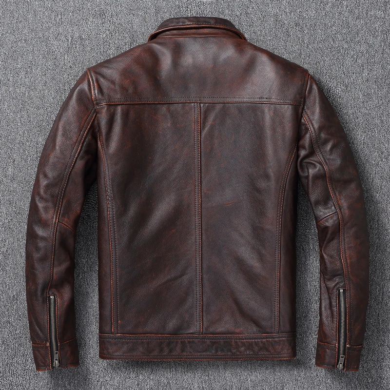 Vintage Bruin Rood Echt Leren  - Men'S Fashion Leather Jacket recensie en prijs