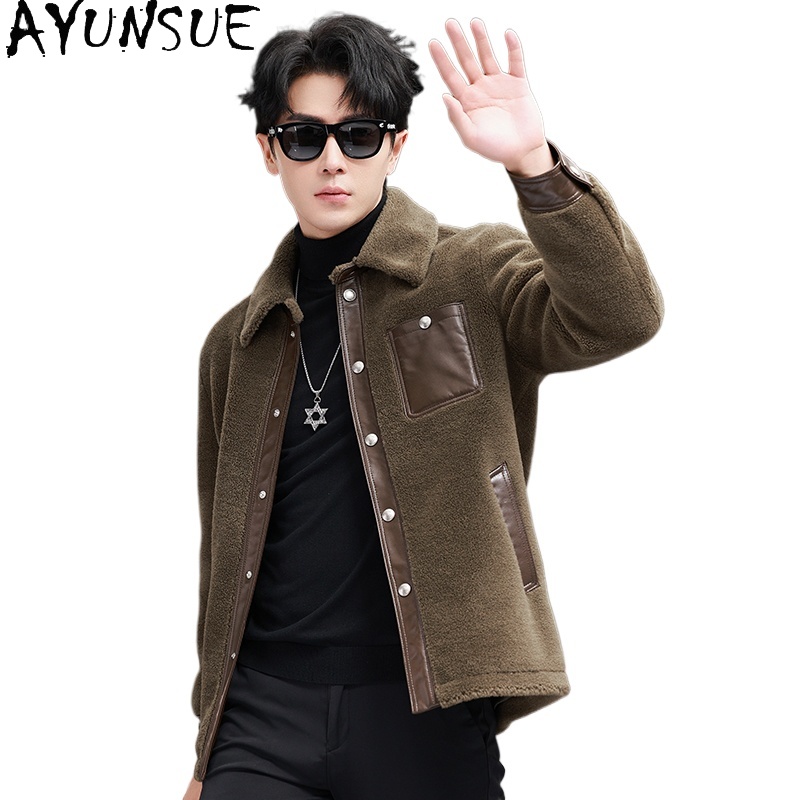 AYUNSUE 100% Wollen Jas voor M - Men'S Fashion Leather Jacket recensie en prijs