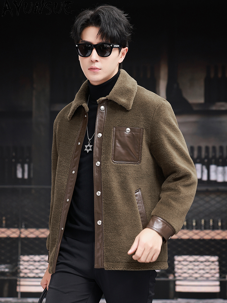 AYUNSUE 100% Wollen Jas voor M - Men'S Fashion Leather Jacket recensie en prijs